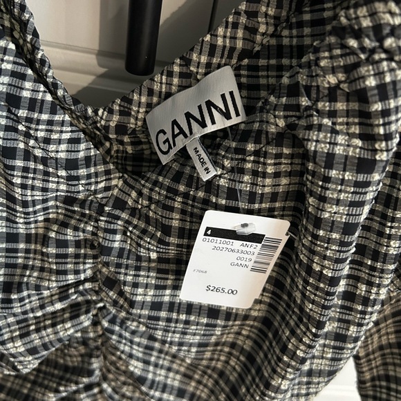 Ganni Seersucker V-neck Blouse Black Mini Check size 4 - Picture 6 of 7